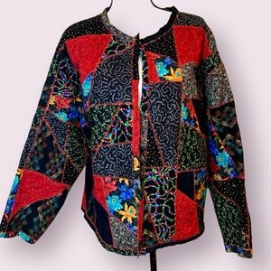 Vintage Patchwork Jacket by Fruit of the Loom Black & Red Size Large